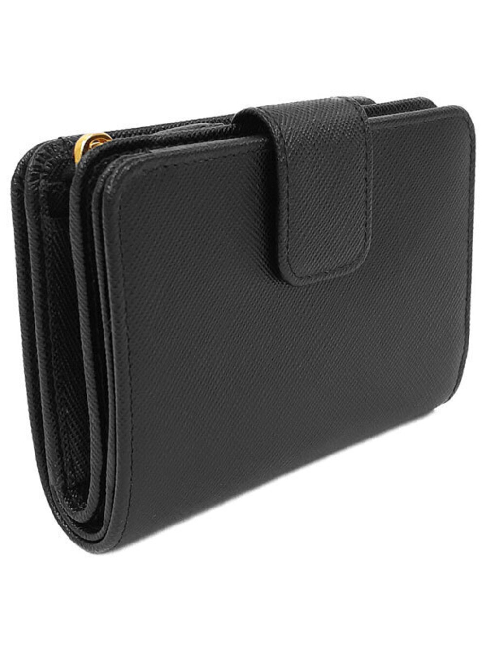 Prada Wallet Saffiano Short Leather Bi fold Black